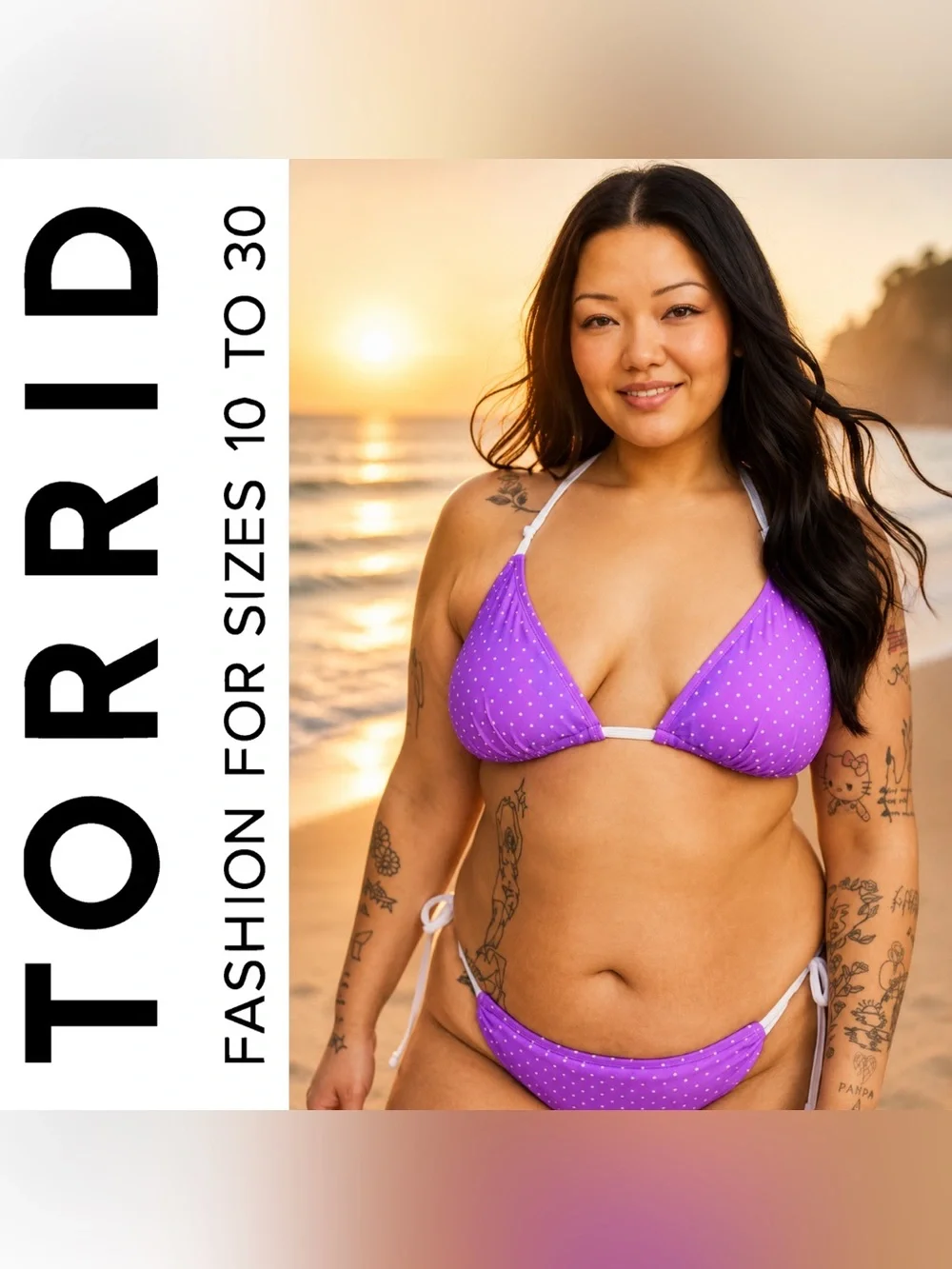 Torrid Retro Purple & White Polkadot String Bikini Swimsuit, 1X, NWT!